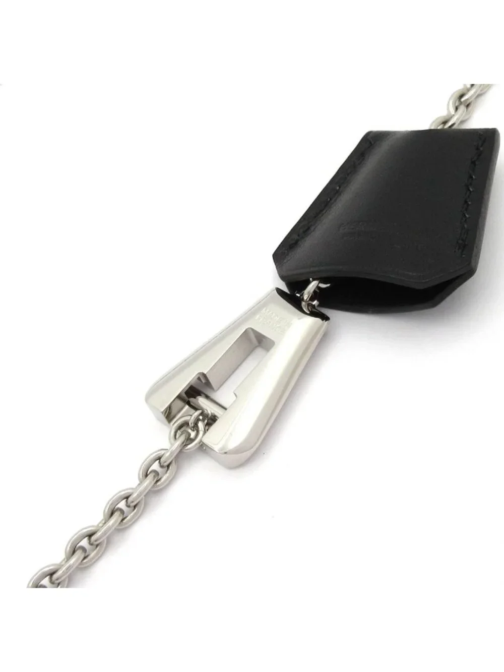 Hermes Necklace Clochette Leather Silver Black Brown